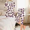 Women Plus Size Printed Round Neck Short Sleeve Flared Top Capri Pants Two Piece Loungewear Set