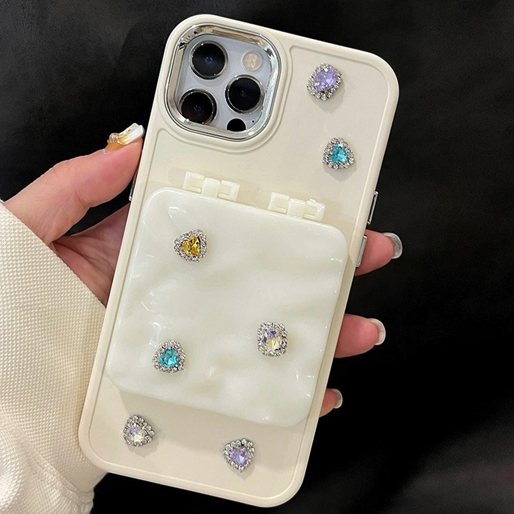 

Стильный цветной складной зеркальный чехол-книжка с бриллиантами для iPhone 15 14 13 12 11 Pro Max, устойчивый к падениям, чехол для телефона с мультяшной девочкой for iphone13(6.1 )