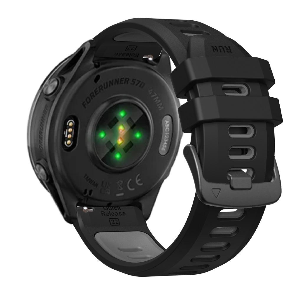 22mm Flat Head Silicone Watch Band for Garmin Forerunner 570, 47mm Two-Tone Strap