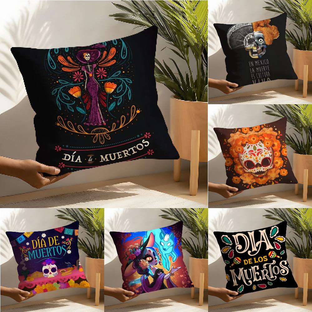 Festival D-Dia De Muertos 4 Pillow Case Linen Cushion Covers For Decorative Sofa Home Pillows Case Car Chair Pillows Cases