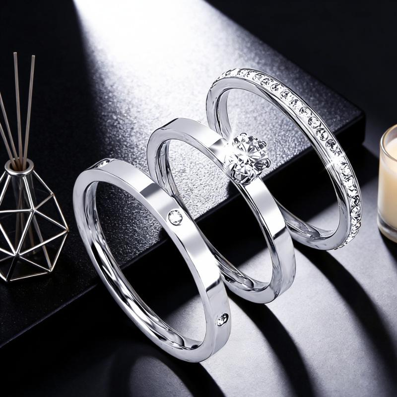 Women s Three-Piece Titanium Steel Ring Set - Starry Design with Inlaid Diamonds, Non-Fading, High-End Feel Size 5