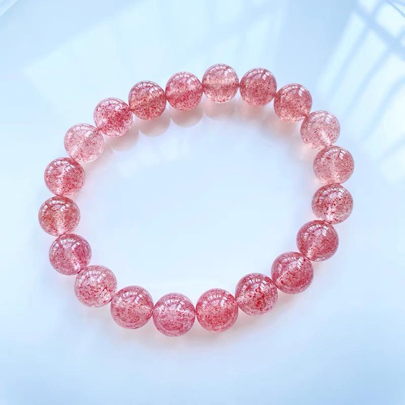 Natural Strawberry Crystal Bracelet for Women - Pink Ice Crystal Peach Blossom Design, Ideal As a Couple's Gift.