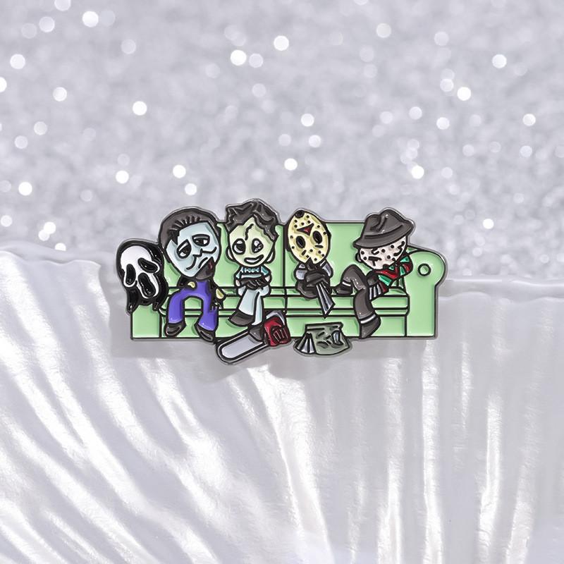 Trendy Enamel Alloy Brooch With Distinctive Chainsaw Skull And Cartoon Inspiration