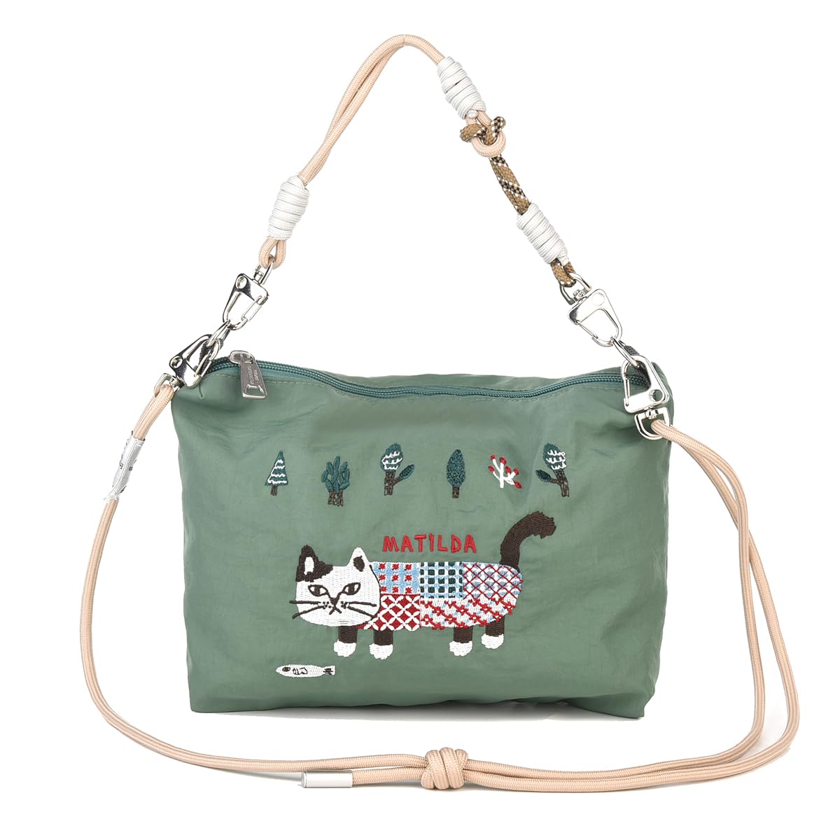 

Embroidered Washer Paracord Pochette for Green [Kusuguru Japan] Pochette, Water-Repellent Women, BK219-1, зелений