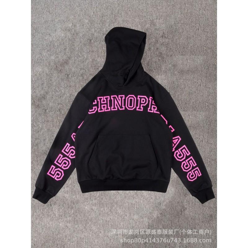Sp1der Rapper YoungThug Same Foam Letter 555555 Couple Hoodie Pink Sweatshirt