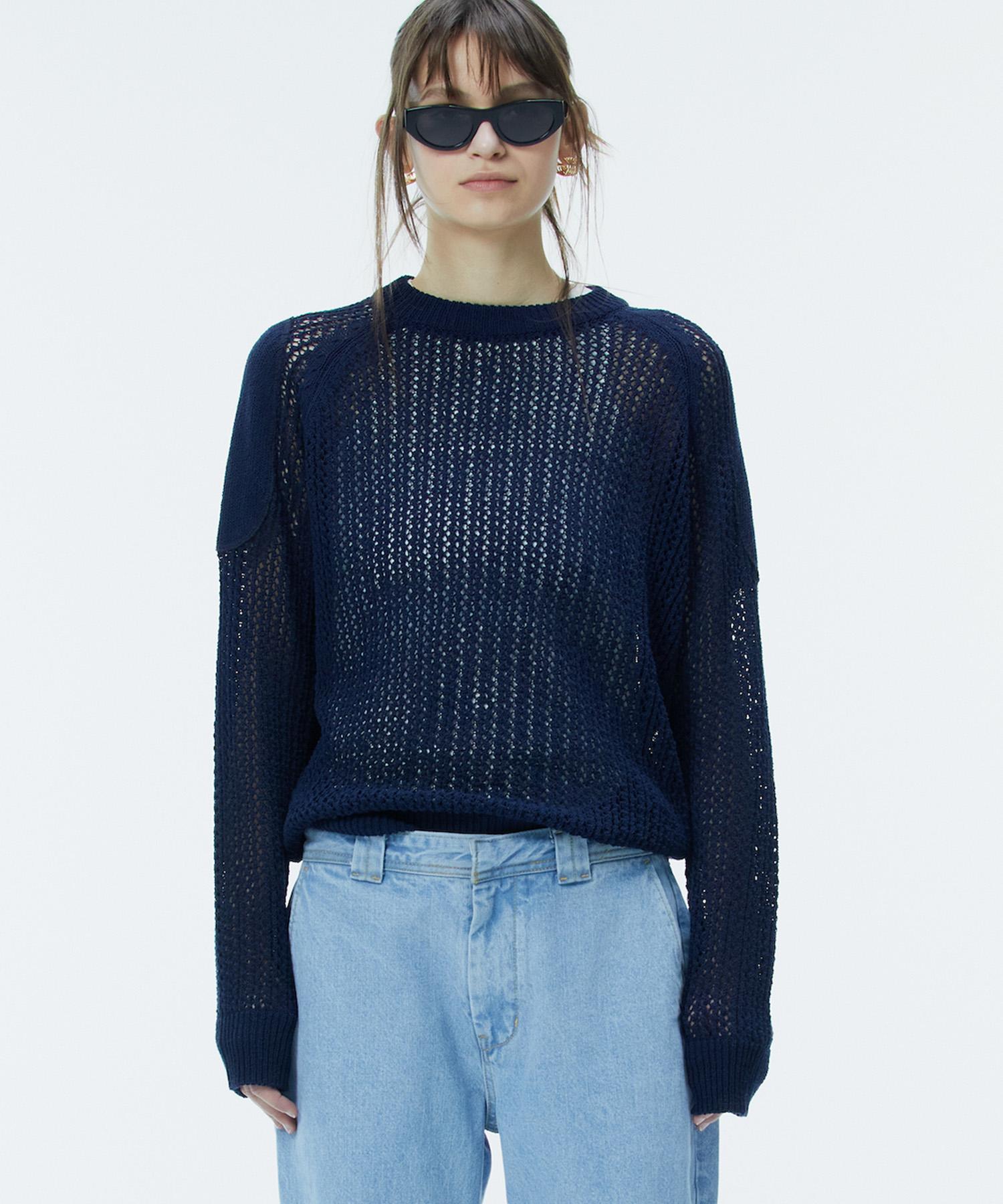 Noang Crochet Round Neck Knit Navy Navy/S
