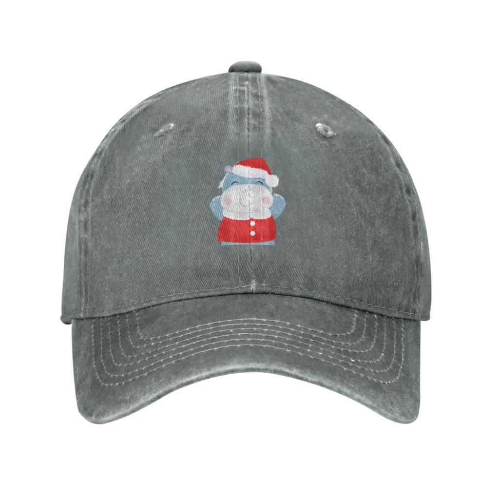 Cute Christmas Hippo Watercolor Style Baseball Cap for Men Women Vintage Trucker Hat Golf Hats Dad Caps