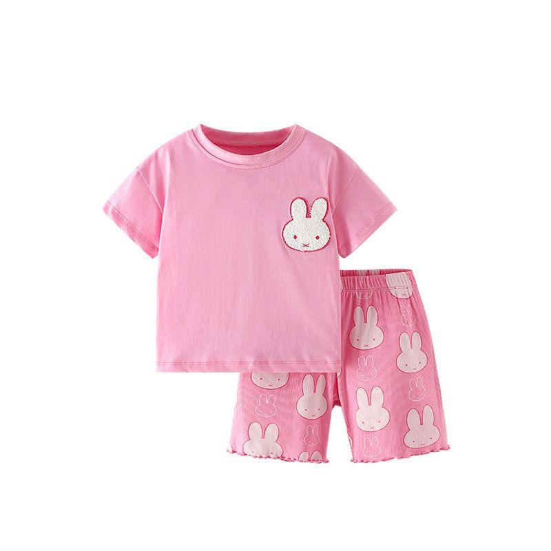 Cross-Border European and American Children's Summer Outfit New Two-Piece Set Round Neck Short-Sleeved Cute Little Girl T-Shirt Children's Clothing