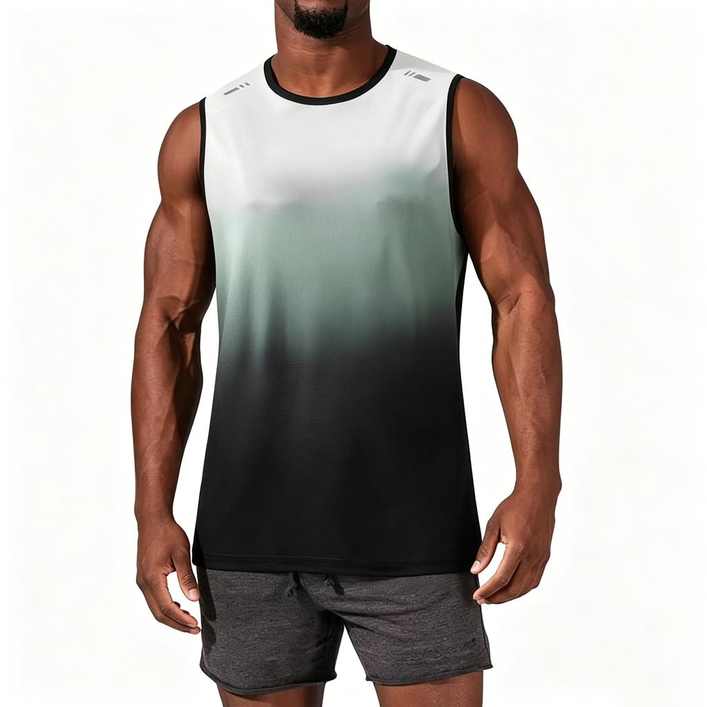 Heren Sport Tanktop Zonder Mouwen Sneldrogend Losse Pasvorm Ademend Hardlopen Fitness Kleurverloop Ontwerp Mouwloos Shirt voor Sportschool Training
