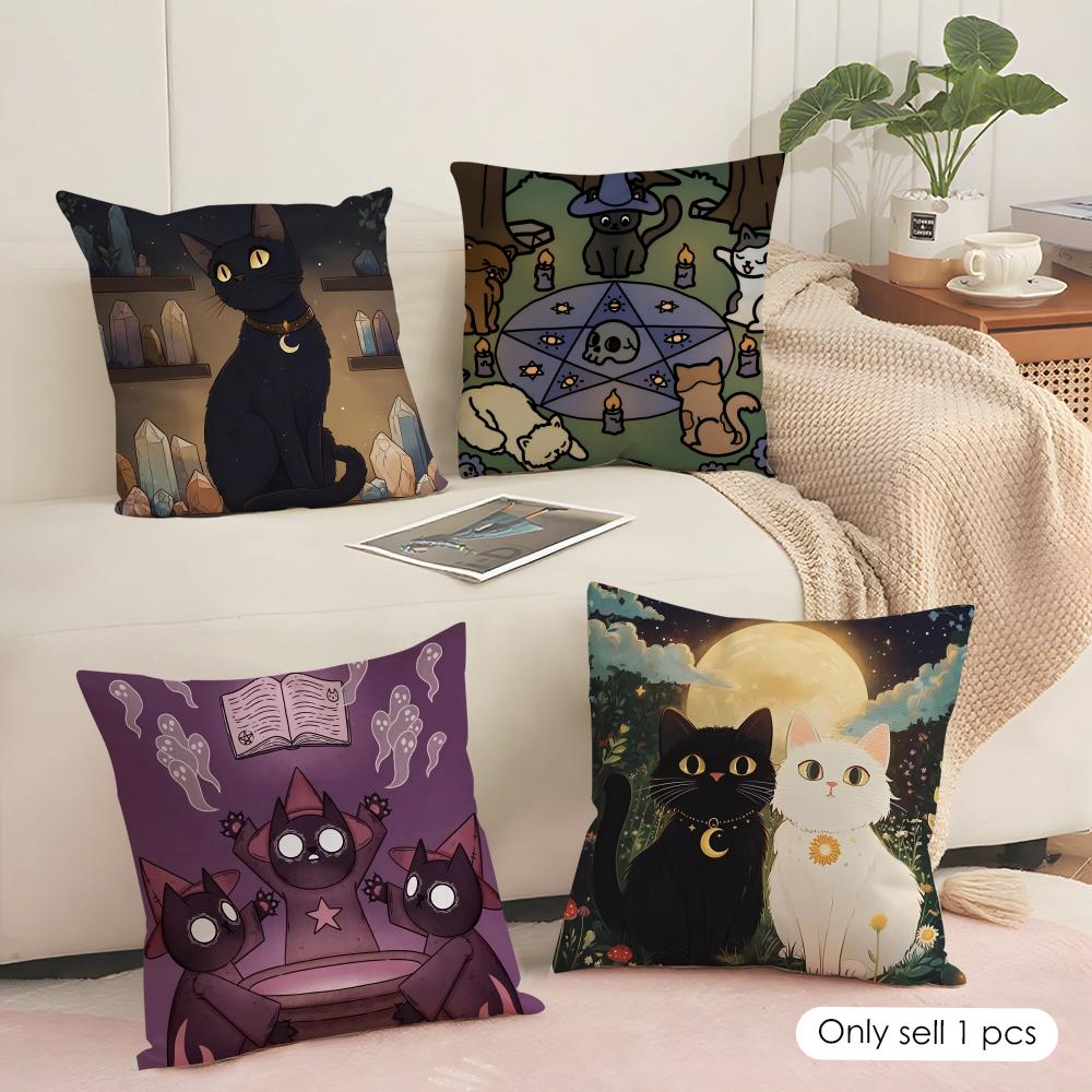 Wizard Cat Cushion Cover Soft Short Plush Pillow Cover Smooth Cozy Texture Aesthetic Cushion Case Home Decor