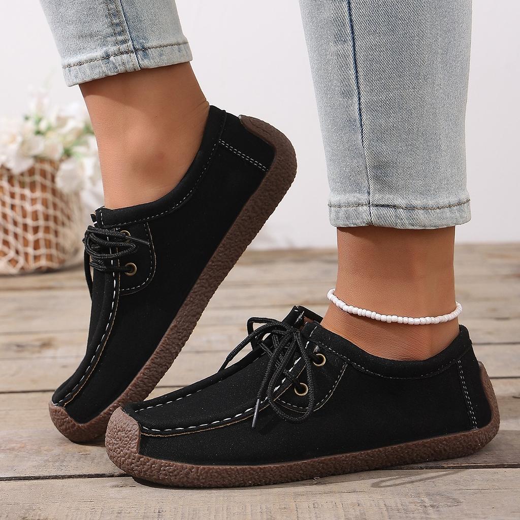 Neuer Eingang Damen Freizeitschuhe 2026 Wildleder Leder Flache Schuhe Sneaker Schnürung Mokassins Damenschuhe Modische Loafer Übergröße 35-42