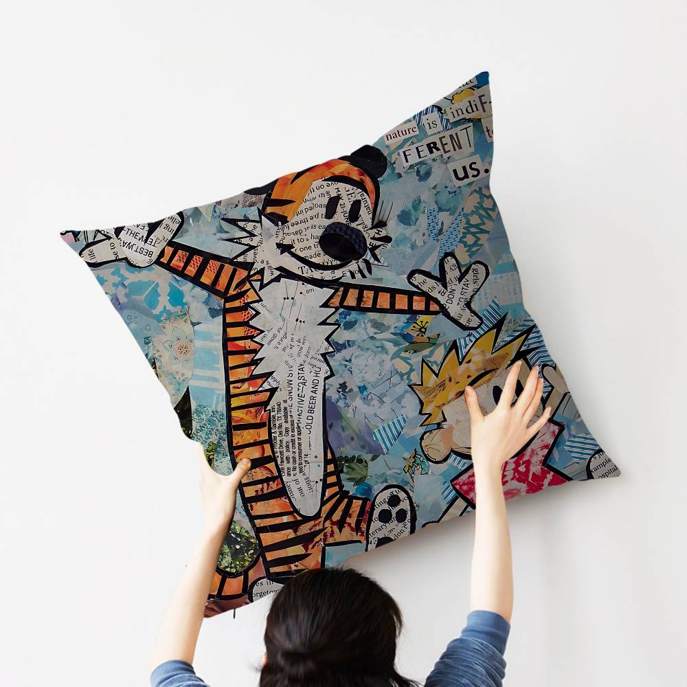 Anime Calvin And Hobbes Cushion Cover Inches Farmhouse Decor Home Throw Pillow Covers For Couch Decorations