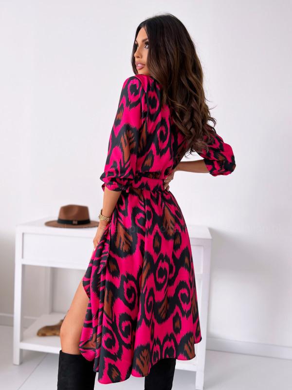 Jesień 2022 Damska Wielokolorowa Sukienka Swing Wiązana