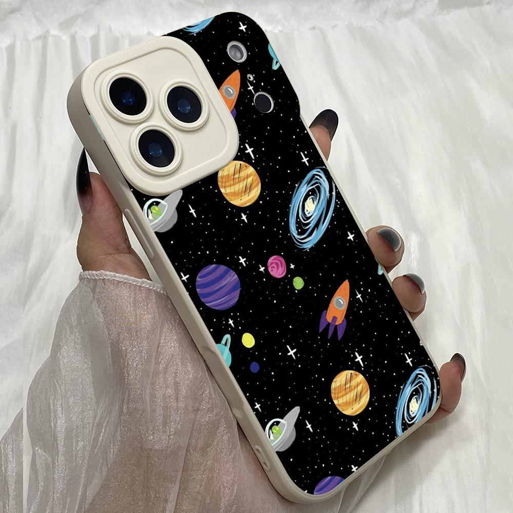 M452 Cute little astronaut in space Art Angel Eyes Soft Phone Cases for iPhone Samsung Galaxy Xiaomi Rdemi Huawei Honor Infinix Realme OPPO All Model