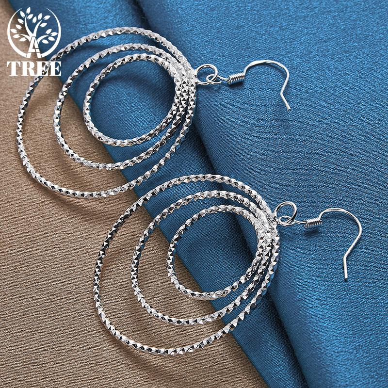 925 Sterling Silver Three Circle Pendant Earring Jewelry
