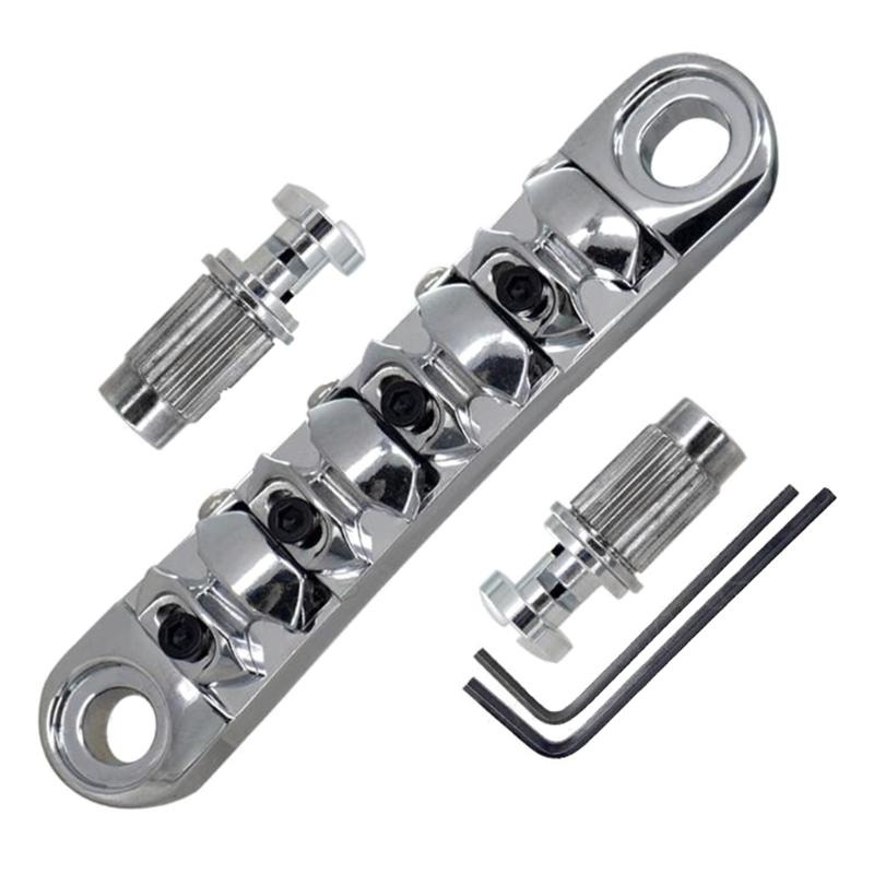Guitar Roller Bridge with Studs,Allen Wrench Replacement Electric Guitar Part Accessory for LP Style 4-String Guitar