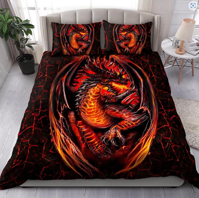 Wolves and Dragon Duvet Cover Bedding Set Soft Bedroom Decor