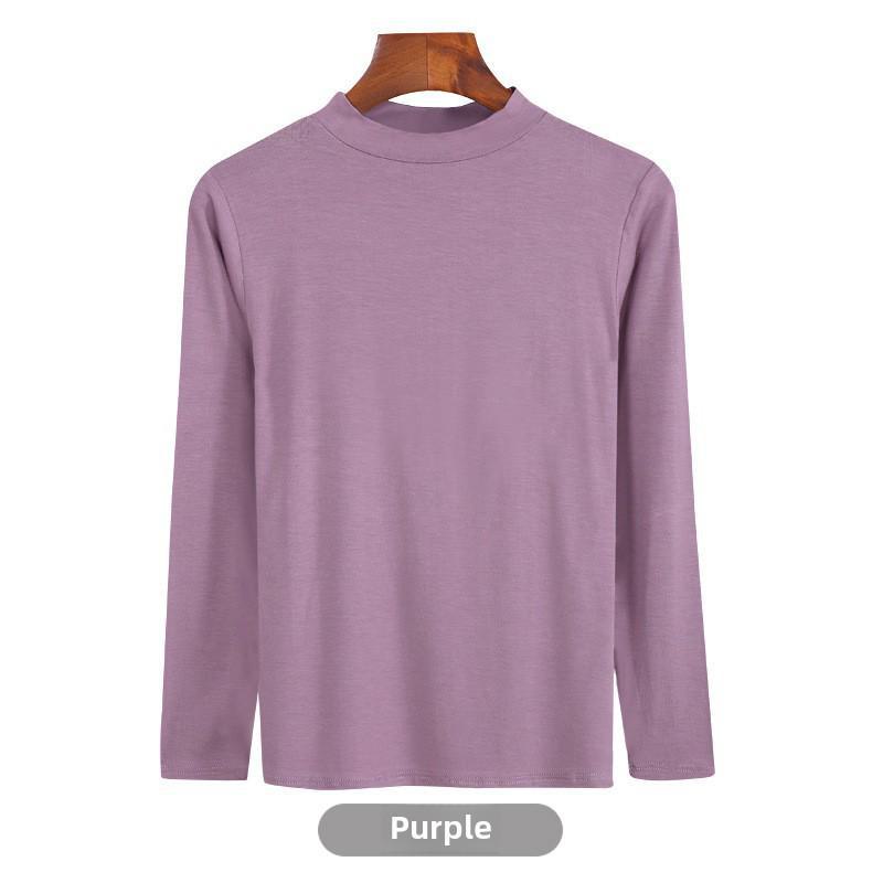 Korean Half-High Collar Slim Fit Modal T-Shirt - Long-Sleeve Solid Color Top