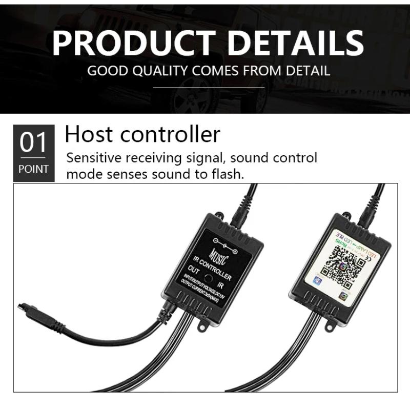 LED Car Foot Light Ambient Lamp With USB Wireless Remote Music Control Multiple Modes Automotive Interior Decorative Lights