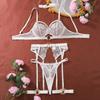 Metal Buckle Embroidery Mesh Splicing Heavy Duty Erotic Lingerie Five Piece Set Underwear