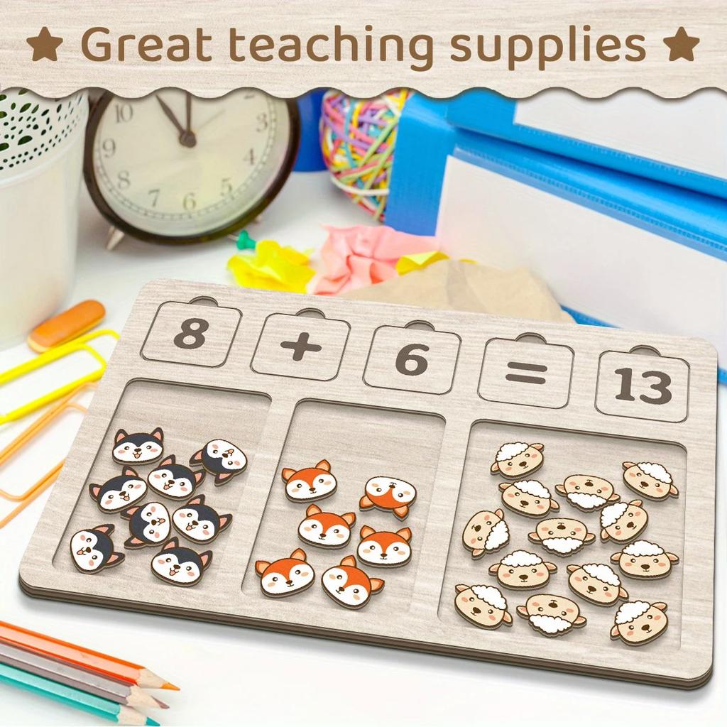Set Tavă Tablă Matematică Aritmetică din Lemn Blocuri Numerice & Animale de Numărat Joc de Societate Jucărie Educațională Timpurie Grădiniță pentru Copii Mici