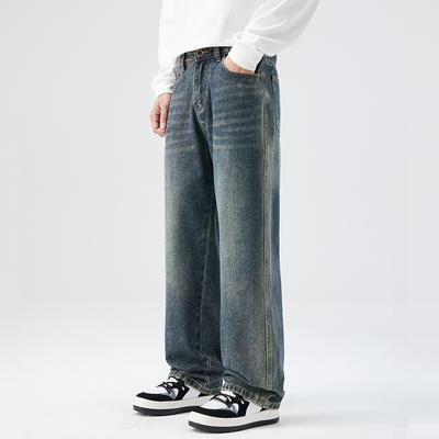 Wide-leg Jeans for Men's Spring New Loose Straight Retro Gradient