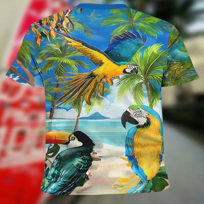 Summer Colorful Pattern 3D Printed Men's Short Sleeve T-shirt Polyester Fiber Fashion Round Neck Outdoor Top