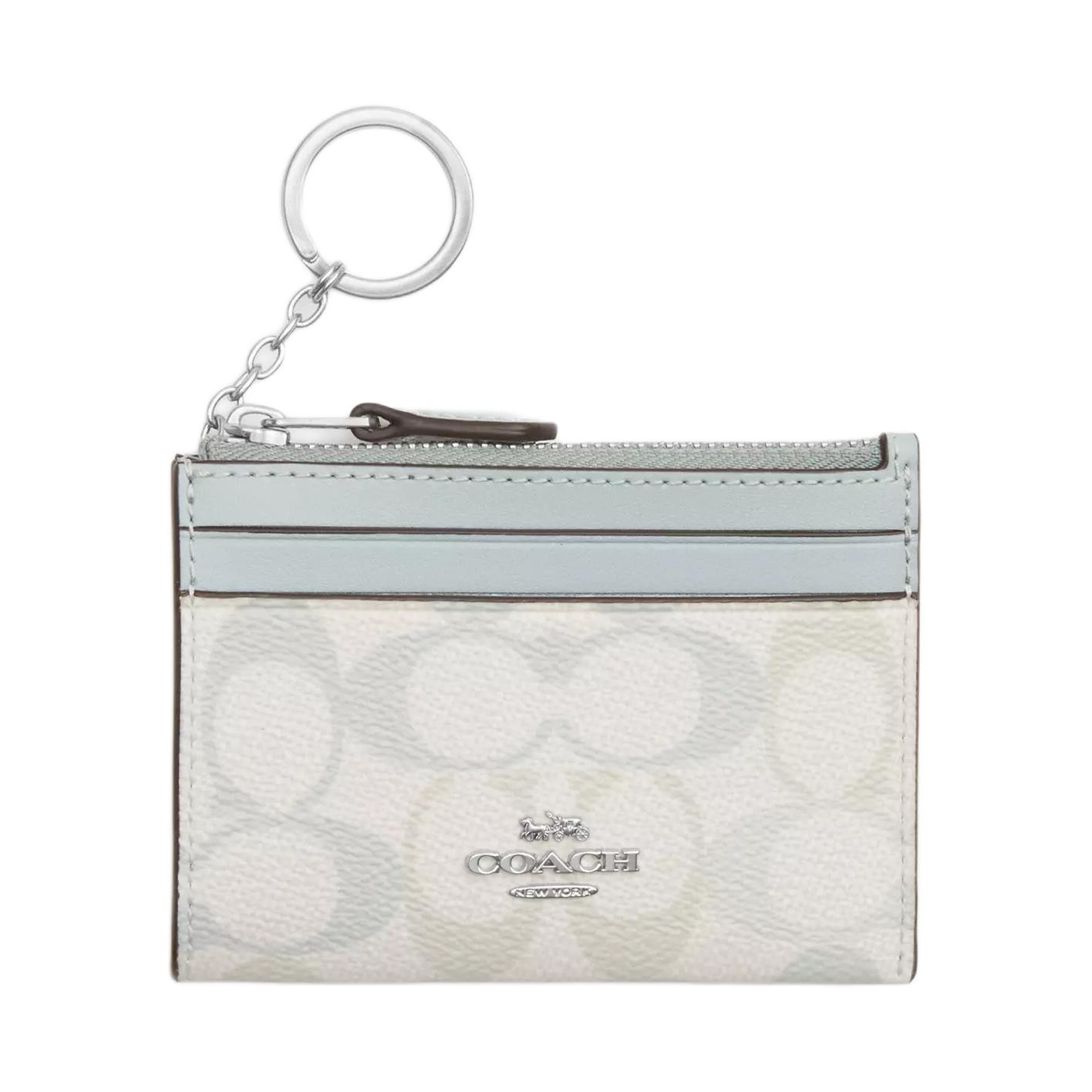 Coach Women's Silver/Blue Skinny Id Case With Zipper Closure Coated Canvas And Leather Mini Card Holder Accessories Cec49-Svyua