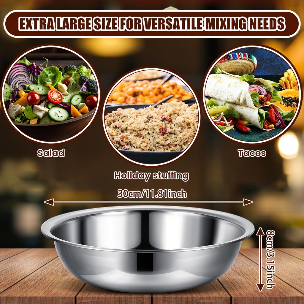 Large Stainless Steel Mixing Bowl Deep, Multi Functional for Dough Salad Soup, Rust Resistant Kitchen Essential