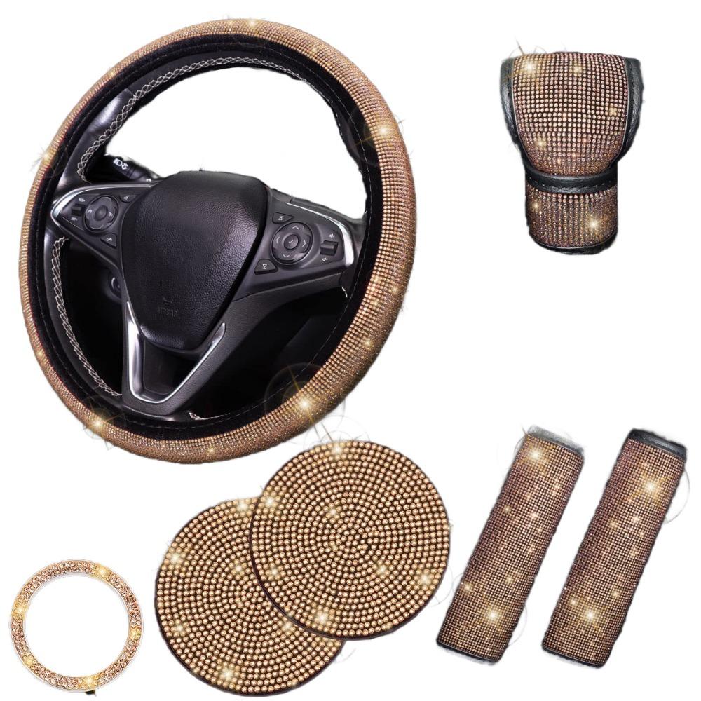Rhinestone Bling Car Interior Accessories Set Steering Wheel Protective Case  Car Protection