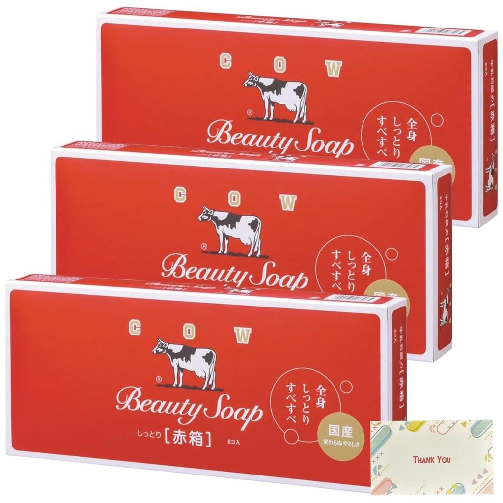 Cow Brand Milk Rouge 90g x 6 Barres Bonus Set Original de Savon Nettoyant Visage Savon, Boîte, + Logo, 3, Baume, Nettoyant,
