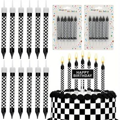 1/6/12/13 Peça Velas Xadrez Pretas e Brancas de Aniversário e Topper de Bolo Velas de Carros de Corrida Velas de Sparkler para Festa de Carros de Corrida