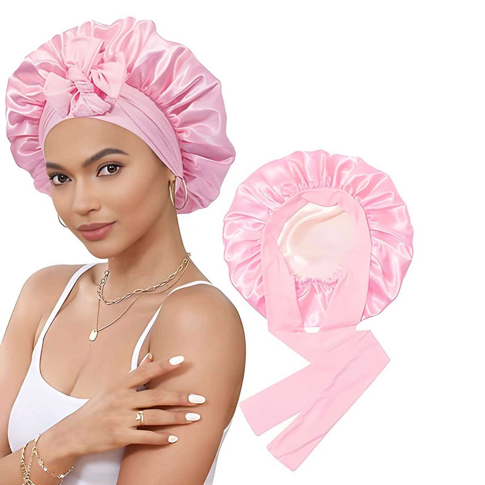 

Женская модная эластичная шапочка для душа с широким краем и длинным хвостом, цветная двусторонняя женская шапочка для волос средней длины One Size