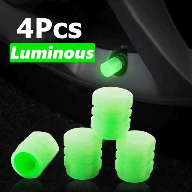 4 Waterproof Luminous Caps for Car Tire Valves and Tire Fitting Tools