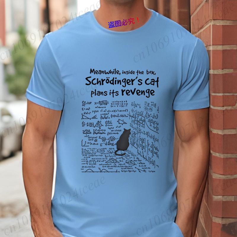 S-schrödinger's Cat Men T-shirts Funny Math Formula Tshirt Vengeance Cat Male Clothes Short Sleeve Tops Fashion Graphic Shirt