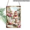 2D Flat, 1pc Vintage Metal Wall Art with Pink Roses, Cupcakes & Elegant Cake - 8x12 Inch Aluminum Kitchen Dining Room Decor Suitable for Cafe, Bar