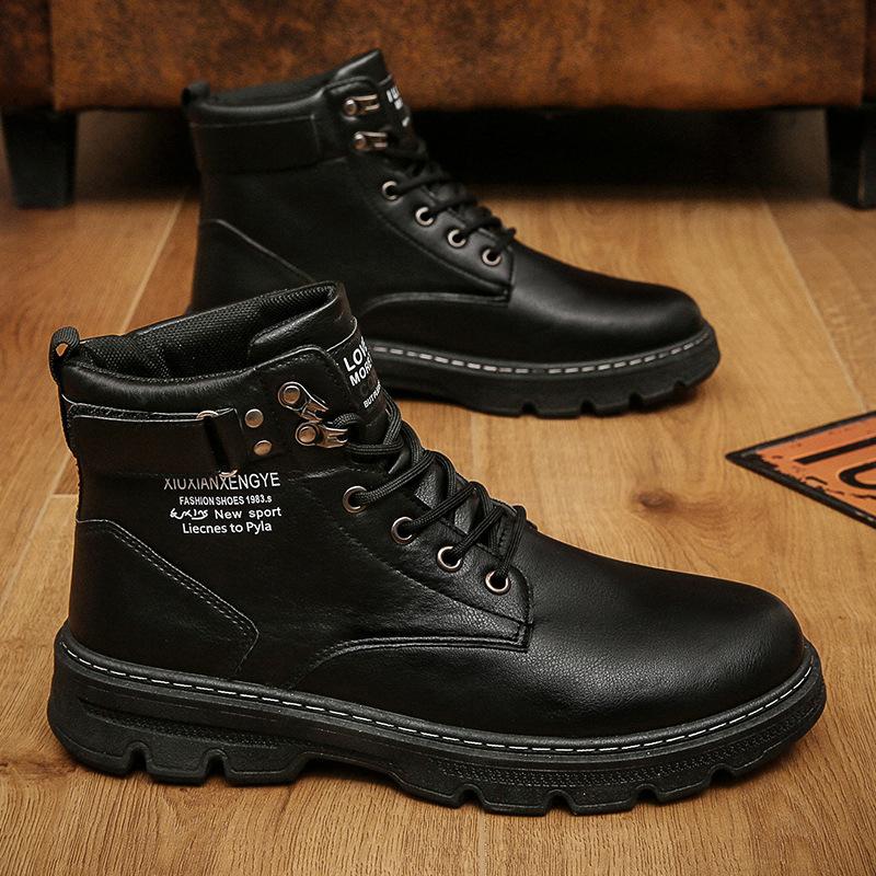 Fashion New Coturno Men Leather Shoes High Top Fashion Winter Warm Snow Shoes Dr. Motorcycle Ankle Boots Couple Unisex Boots Size 39-44