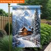 2D Flat, 2D Flat Printing Garden Flag 1pc, Snowy Warm Cabin Scene Durable Single-Sided Print Yard Flag, Garden & Home Holiday Decoration, 29.97x44.96