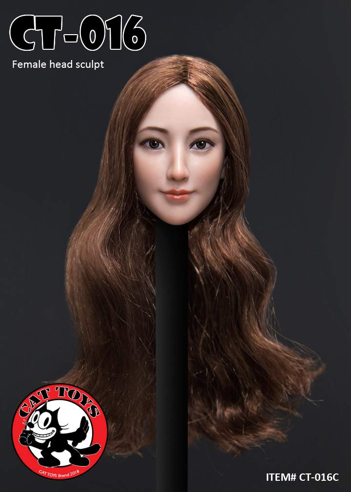 [TOYBARJAPAN] Testa Action Figure in Scala 1/6 per TBLeague e altri corpi: GIOCATTOLI PER GATTI CT016C Testa Femminile Bellezza Asiatica Pelo Lungo Marrone (Corpo e abbigliamento