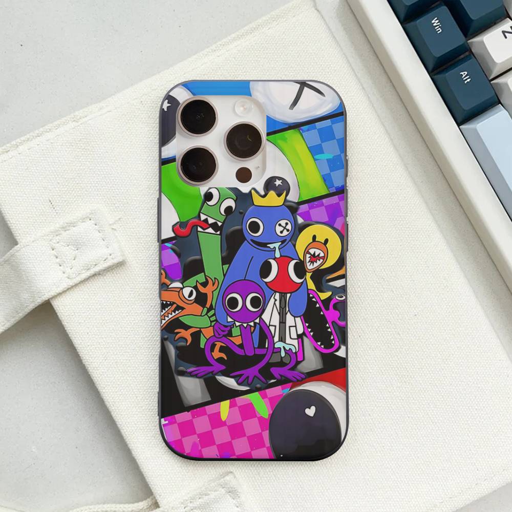 Cartoon R-Rainbow Friends Wave Corrugated Phone Case For IPhone 17 Air 16 15 14 13 11 12 Pro Max Plus Matte Cover