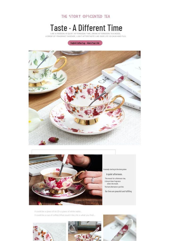 Conjunto de Xícaras de Café e Chá em Porcelana de Osso Estilo Europeu com Pires
