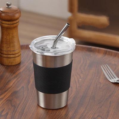 ZISIZ 350ml Stainless Steel Coffee Mugs Set with Lids and Straws