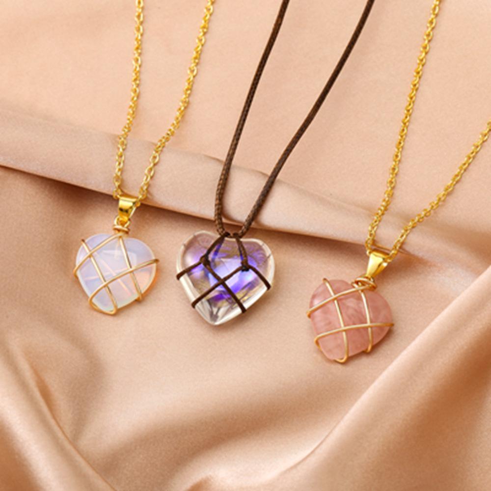 Crystal Heart Necklace with Natural Colored Gemstone Pendant - DIY Wire-Wrapped Heart Shape