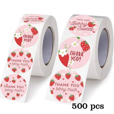 500pcs Strawberry Thank You Stickers DIY Adhesive Labels Envelope Gift Sealing Stickers Birthday Party Cupcake Decoration Sticker