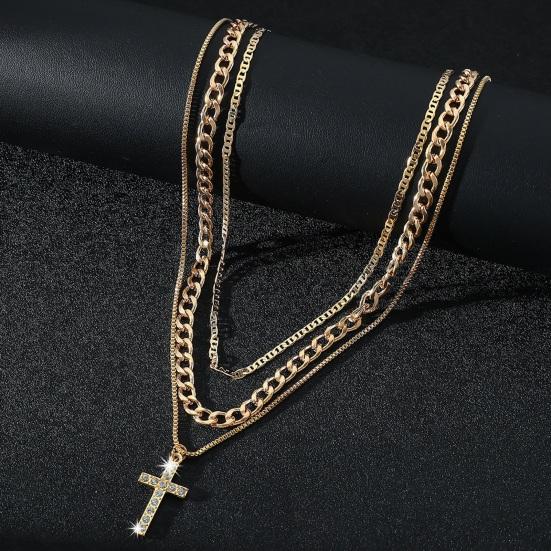 Layered Cross Necklace for Women Rhinestone Crystal Pendant Multi-Layer Choker Chain with Adjustable Extender