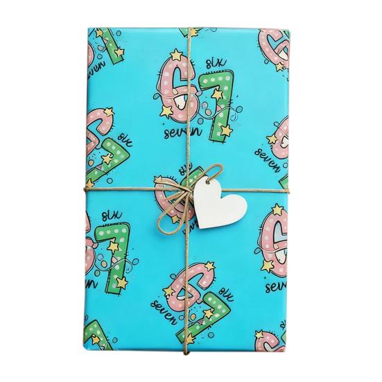 

Christmas Gift Wrap Paper Creative Festive Holiday Wrapping with Number 7 Design Fun Pattern Birthday Party Supplies 90 озеро синий