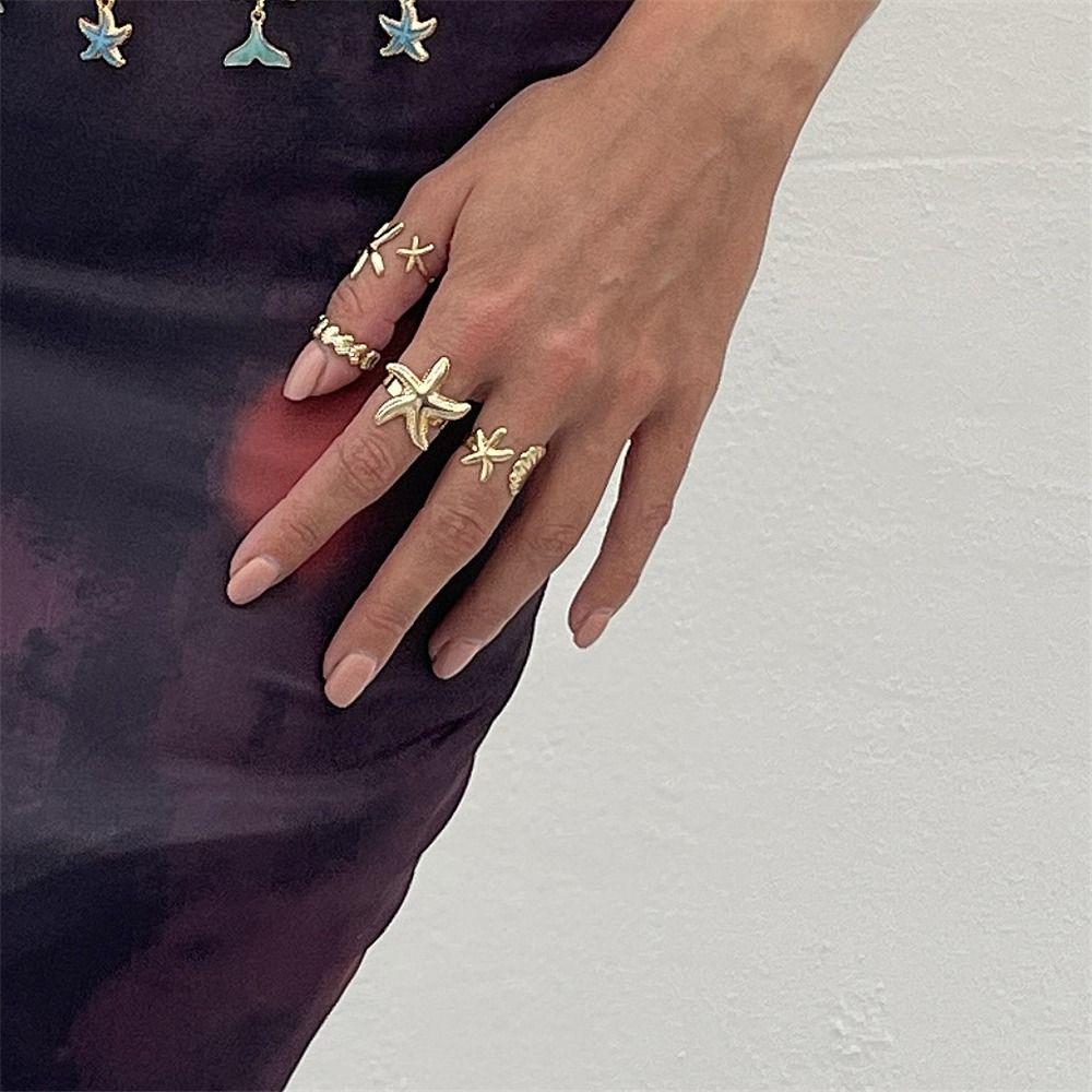 Starfish Scallop Rings for Women Geometric Design Beach Jewelry Accessories  for Women