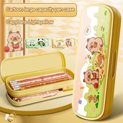 Multifunctional Capibara Pencil Case Double Layer with Password Lock Stationery Box Large Capacity Stationery Organizer Students