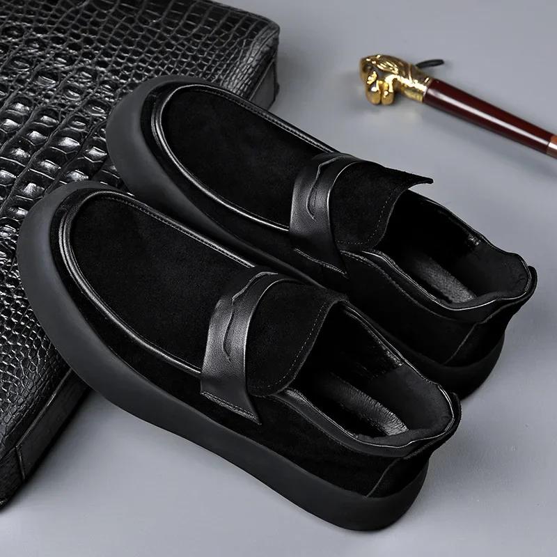 Shoes Men Leather Original Designer Cow Suede Leather Shoes Men's New Thick Sole Loafers Soft Sole Suede Leather Casual Shoes
