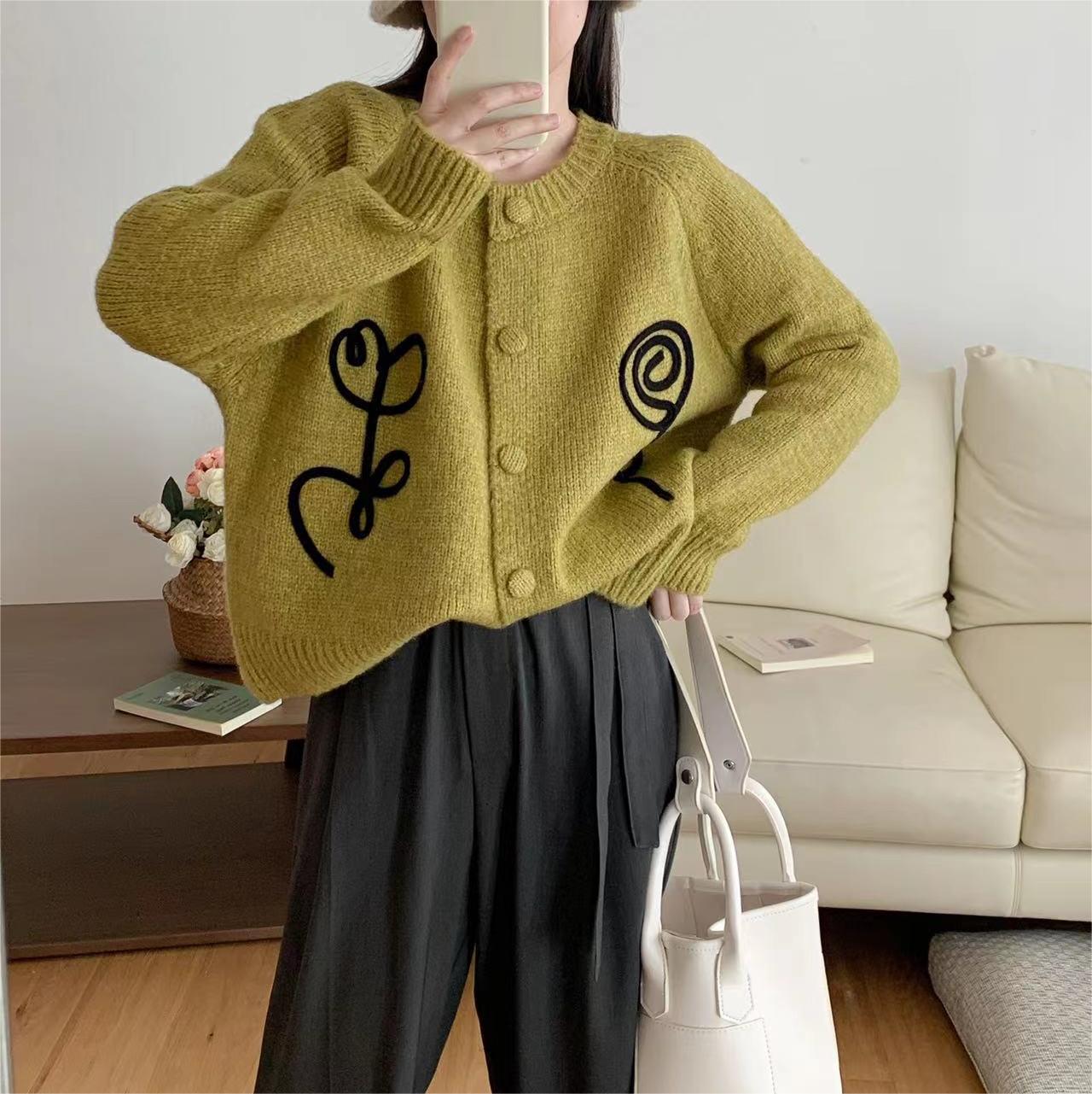 

Осенне-зимний женский свитер, вязаный крючком ручной работы, дизайн, чувство темперамента, вязаный кардиган с длинными рукавами, ленивый ветер One Size зелёный